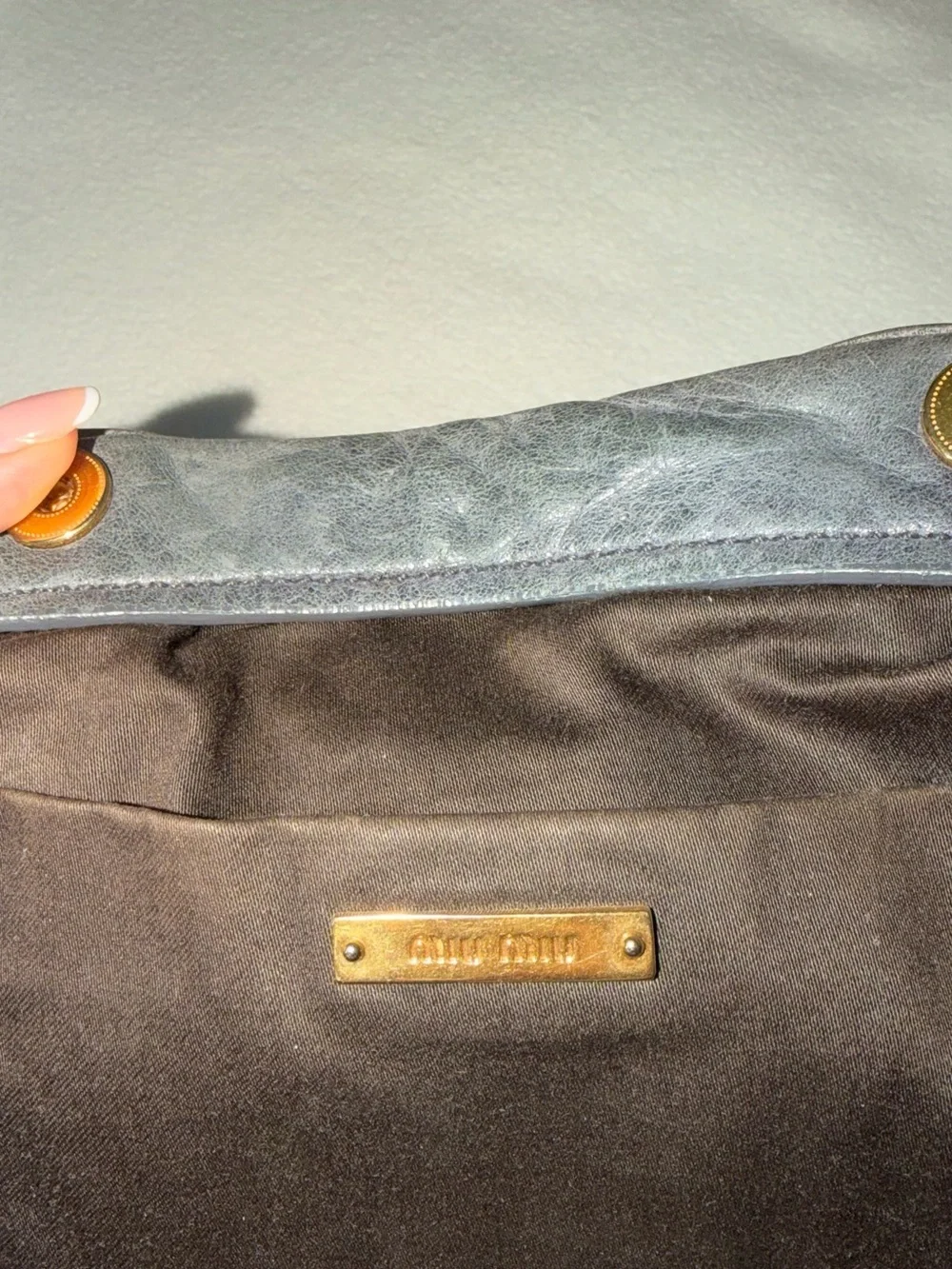 Miu Miu Dark Gray Leather Top-Handle Satchel with Gold Hardware